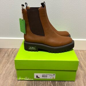 NEW Sam Edelman Laguna Leather Waterproof Lug Sole Chelsea Boot Tawny Brown